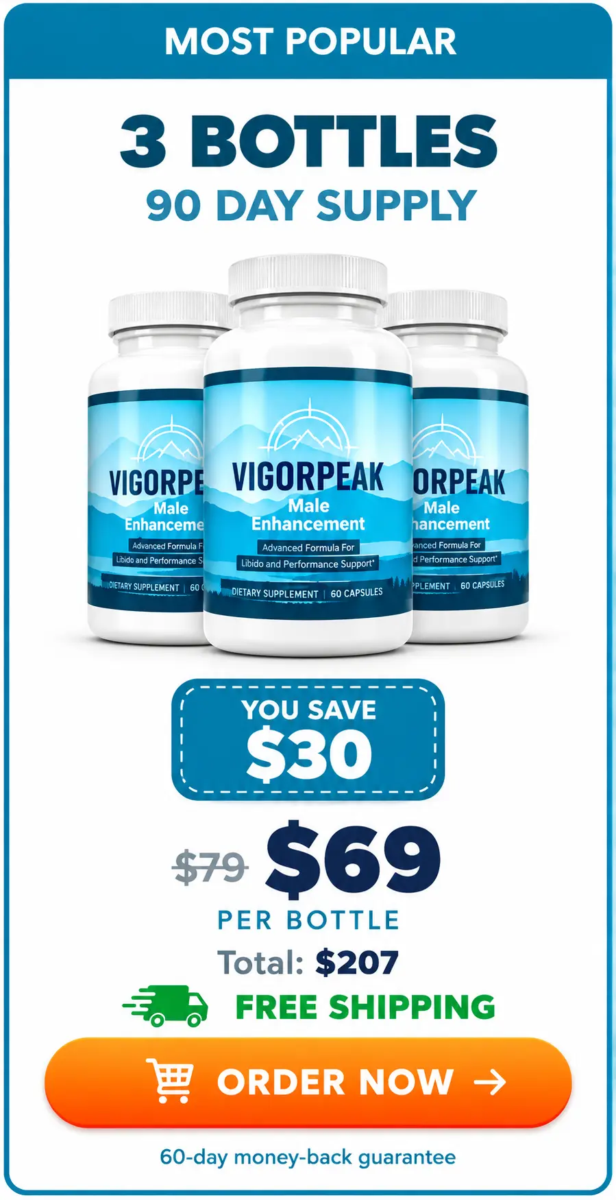 vigorpeak 3-bottle most popular pack — 90-day supply with free shipping