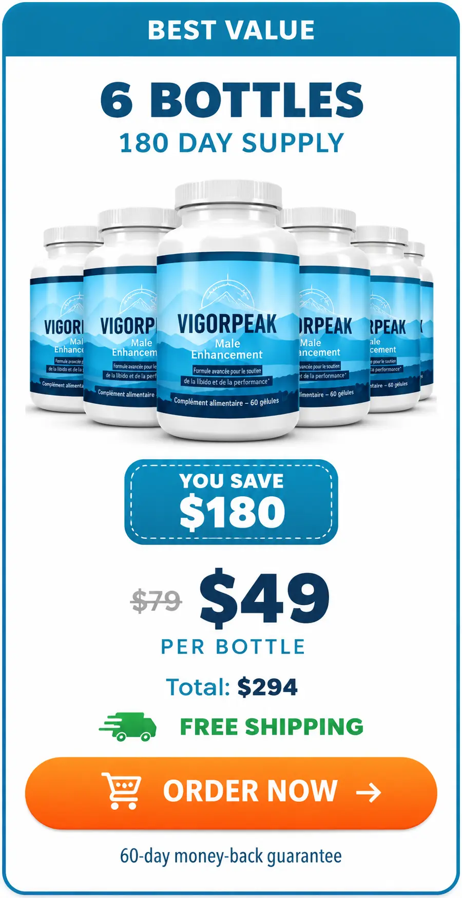 vigorpeak 6-bottle best value pack — 180-day supply with free shipping and biggest savings